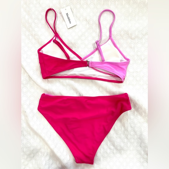 Modihito Women's Solid Spaghetti Strap Bralette Bikini Set Two Piece Swimsuit - Picture 5 of 7